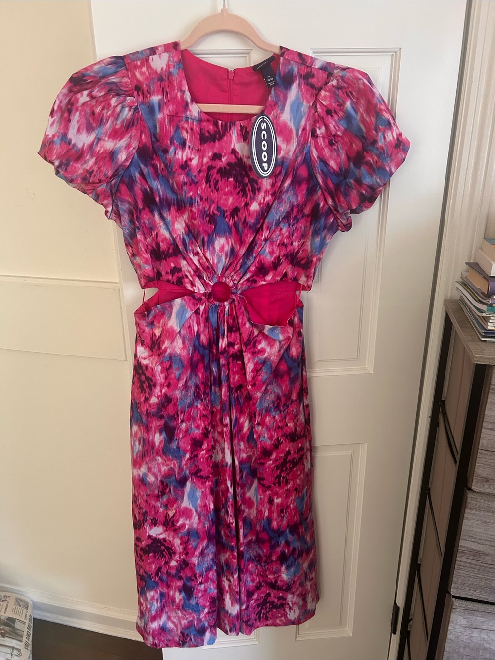 Scoop Pink Multi Print Knot-Waist Dress
